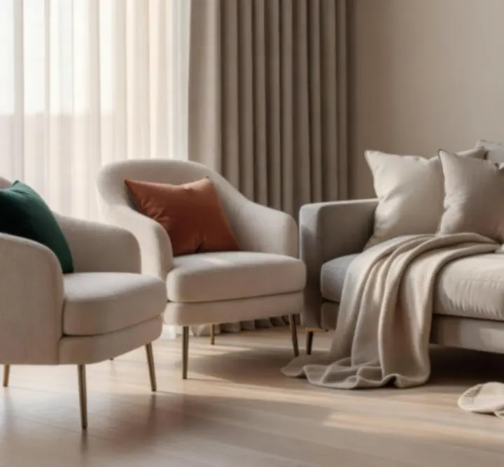 Eleganckie wnętrze salonu z luksusowymi tekstyliami