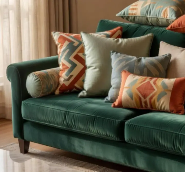 Dekoracyjne poduszki w różnych kolorach i fakturach