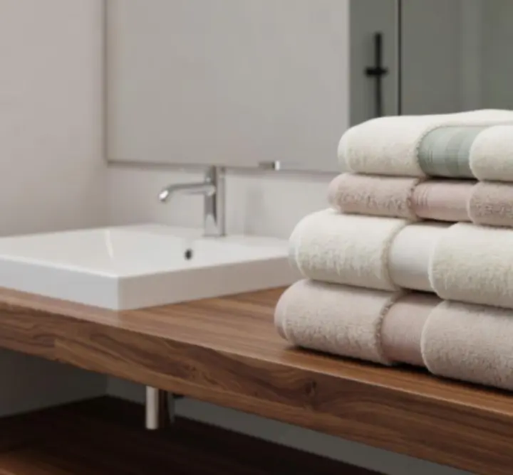 Stos ręczników premium w neutralnych kolorach